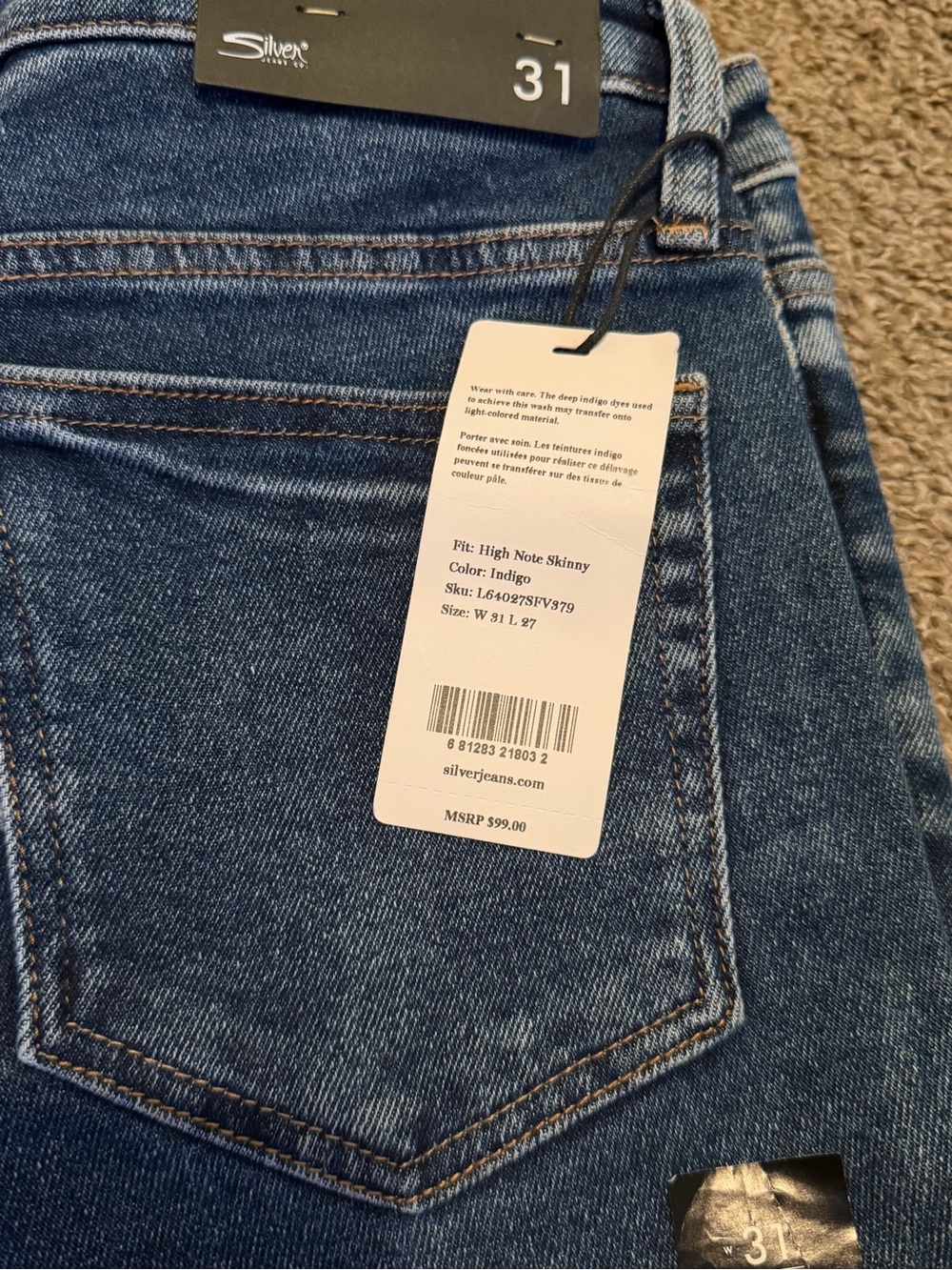 Silver high note skinny jeans. - Picture 2 of 3